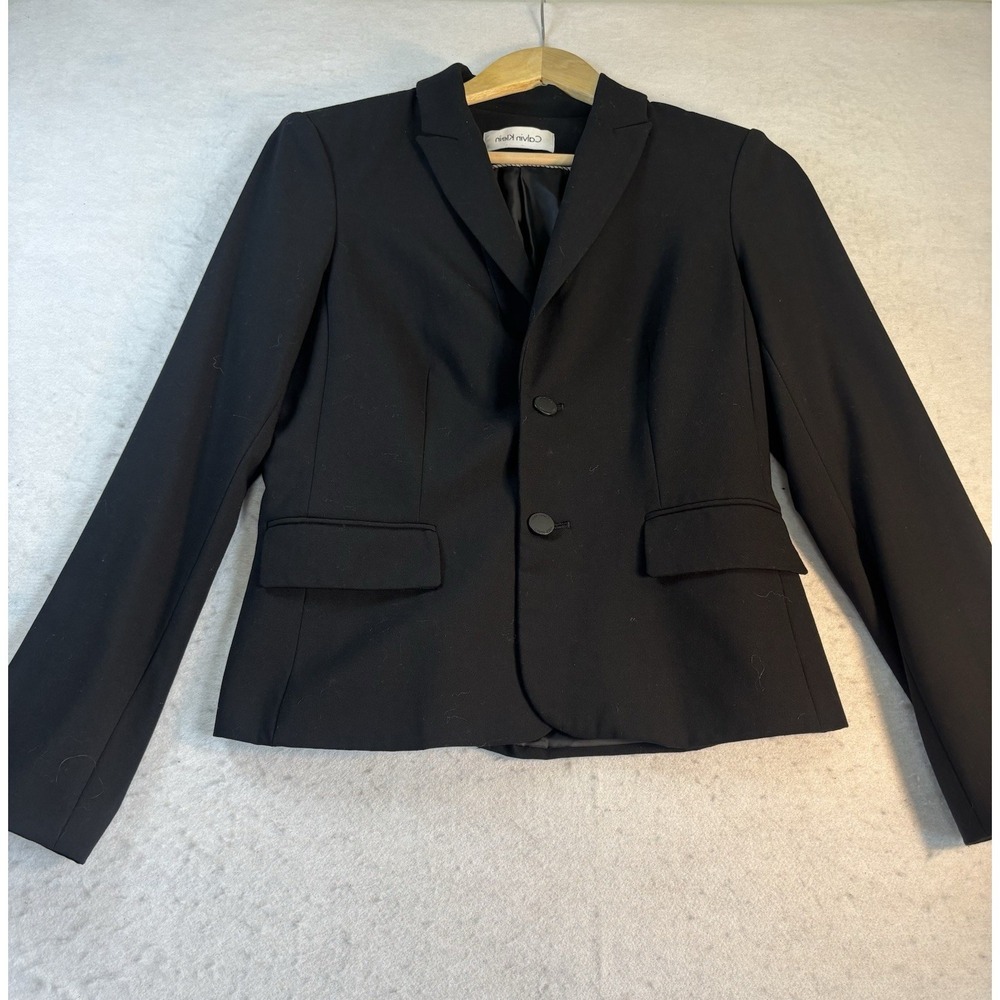 Calvin Klein Woman's Suit Jacket Sz S Two Button Black Cropped Preppy Career